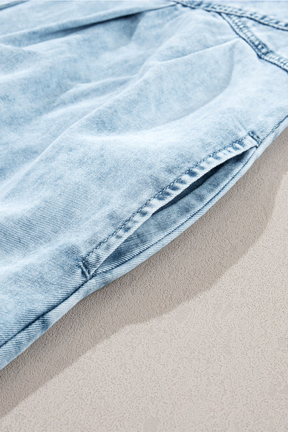 Short Sleeve Button-Down Denim Blue Jean Mini Dress