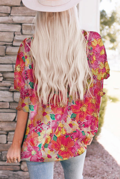 3/4 Sleeve Floral Print Top