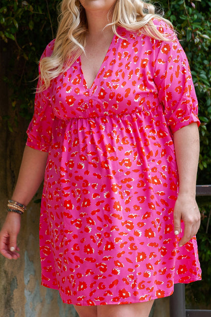 Plus Size Short Sleeve Floral Print Mini Dress