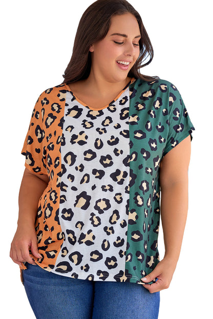 Short Sleeve Leopard Print Plus Size Top