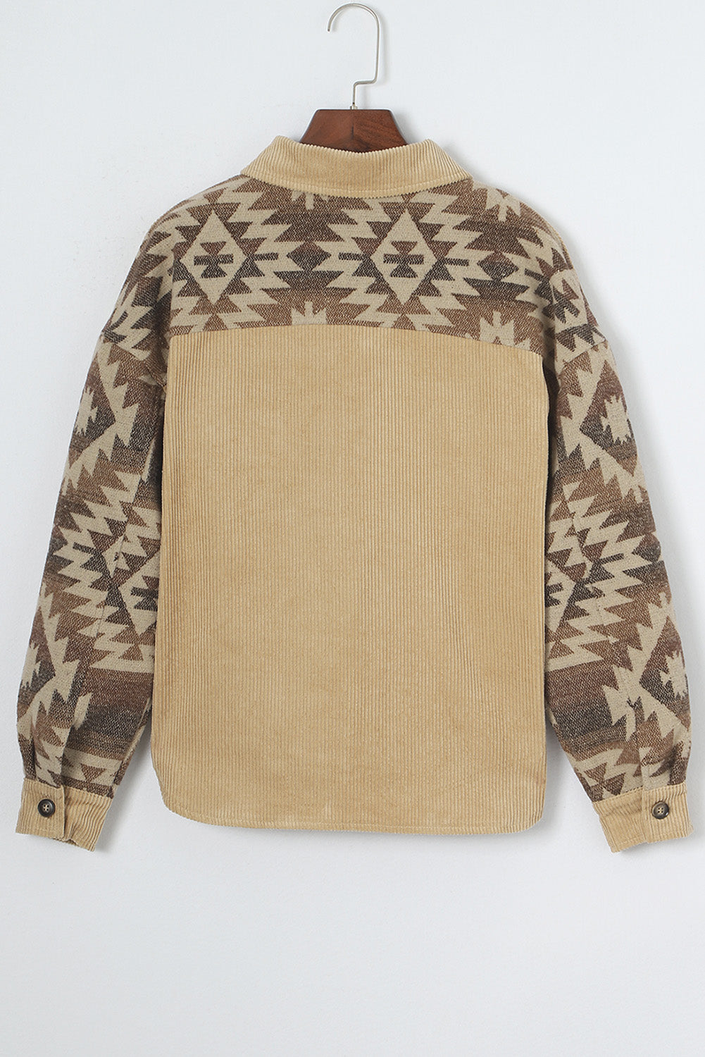 Long Sleeve Button-down Aztec Print Corduroy Jacket