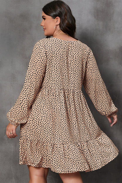 Long Sleeve Leopard Print Plus Size Above Knee Mini Dress