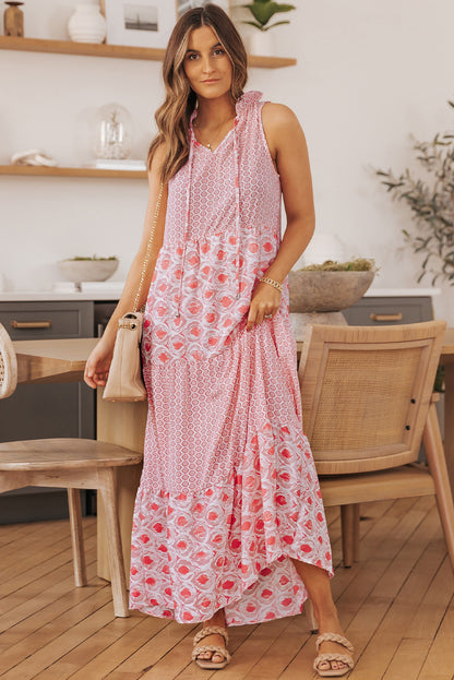 Sleeveless V-neck Floral Print Maxi Dress