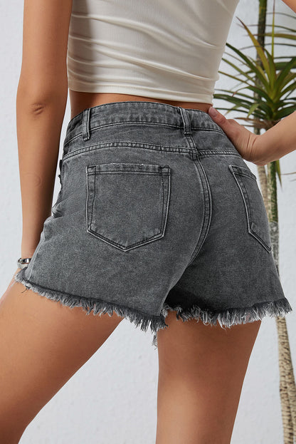 High Rise Factory Distressed Black Denim Jean Shorts