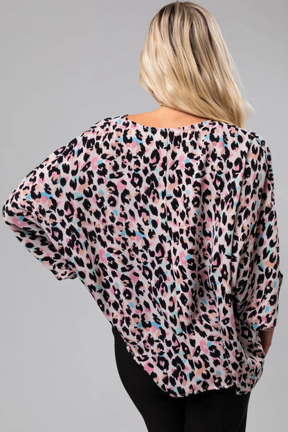 Half Batwing Sleeves Leopard Print Oversized Blouse/Top