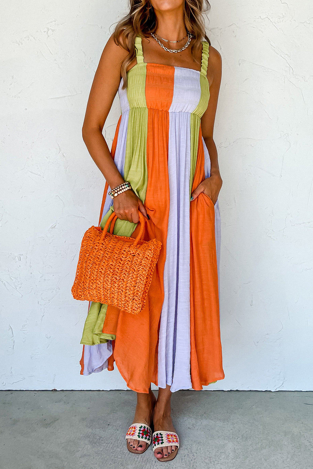 Sleeveless Colorblock Maxi Dress