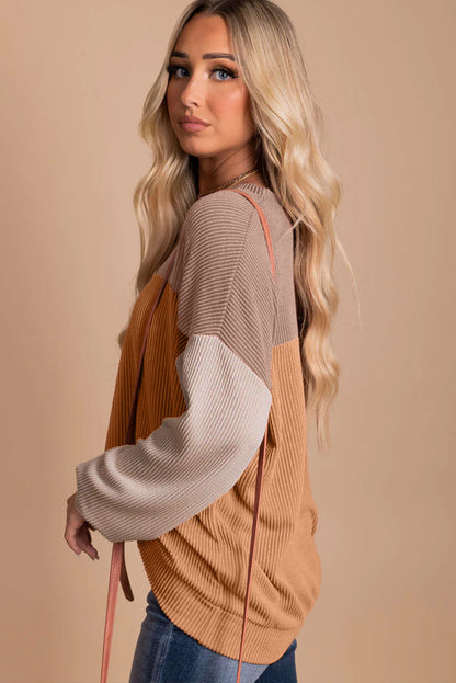 Long Sleeve Crew Neck Color Block Sweater