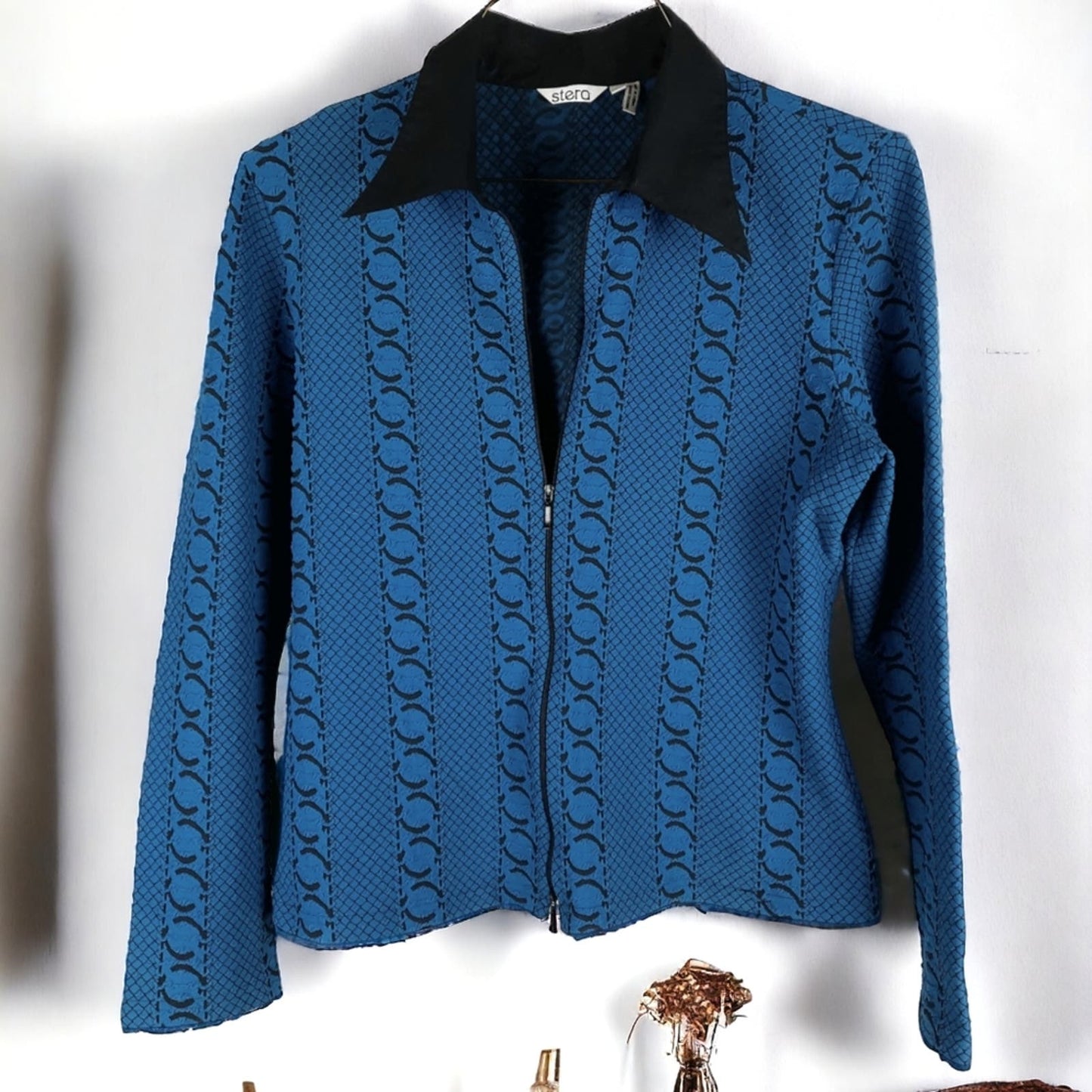 Stera Blue Snakeskin Zip Front Blazer Jacket