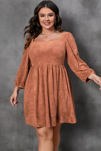 Long Sleeve Brown Faux Suede Above Knee Mini Dress