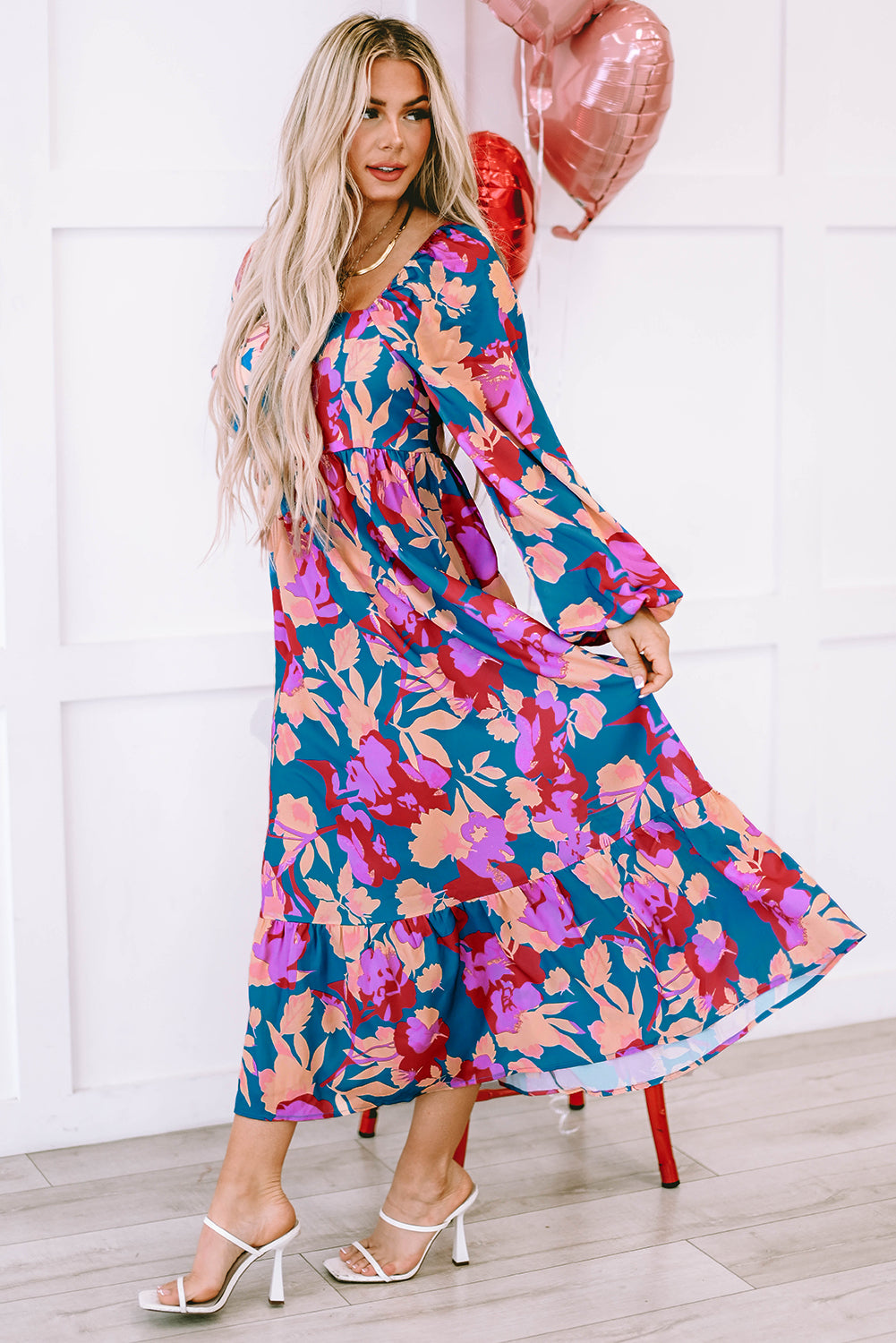 Short Sleeve Floral Print Maxi Dress