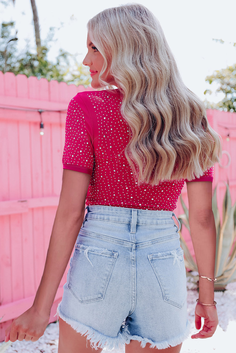 Long Sleeve Studded Pink Bodysuit