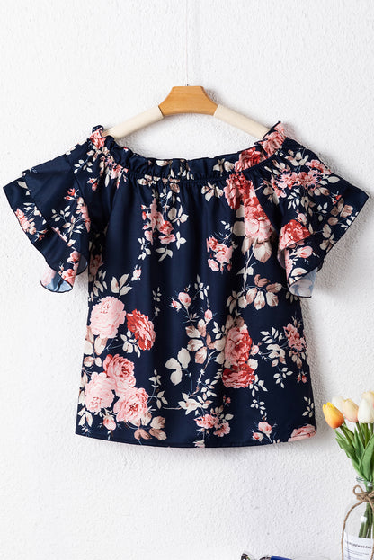 Short Sleeve Off Shoulder Floral Print Blouse