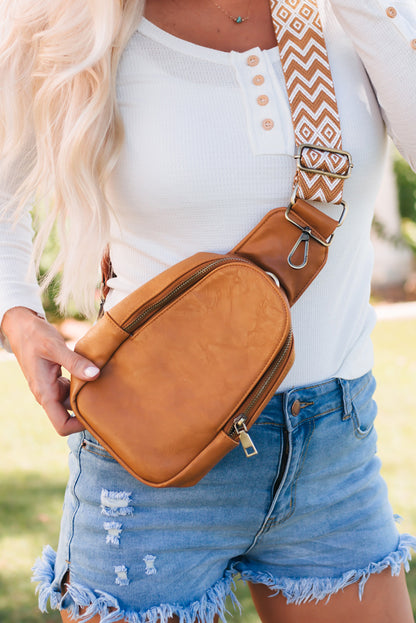 Brown Faux Leather Zip Around Crossbody Sling Bag