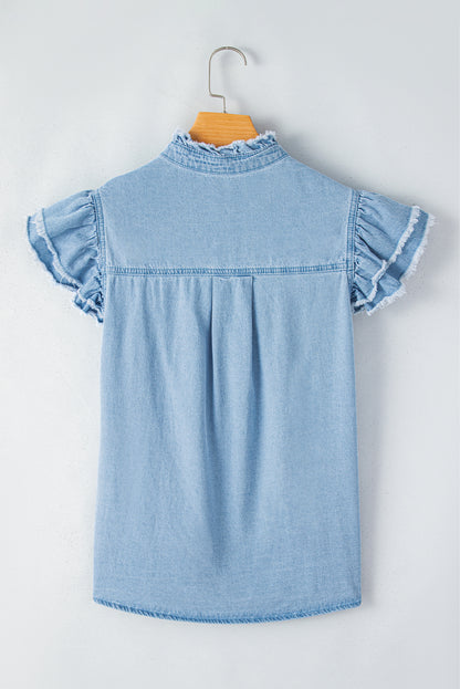 Flutter Sleeve Button-down Denim Shirt/Top