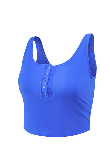 Two-piece Solid Top Blue Tankini Swimsuit