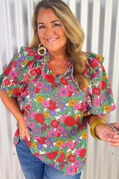 Short Sleeve V-Neck Floral Print Top