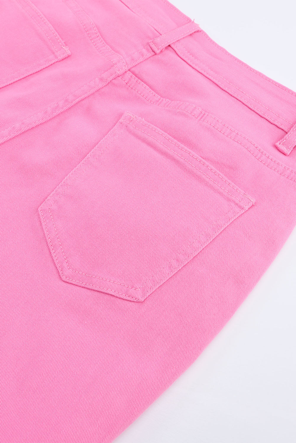 High Rise Flared Leg Raw Hem Pink Denim Jeans