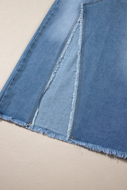 High Rise Denim Blue Jean Midi Skirt