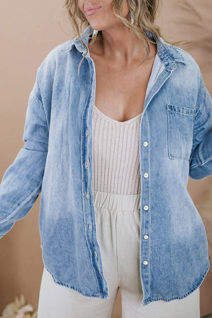 Long Sleeve Button-down Denim Jean Shirt