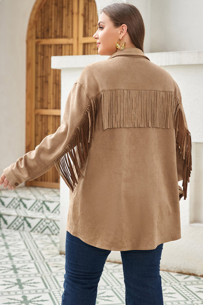 Long Sleeve Button-down Fringe Jacket