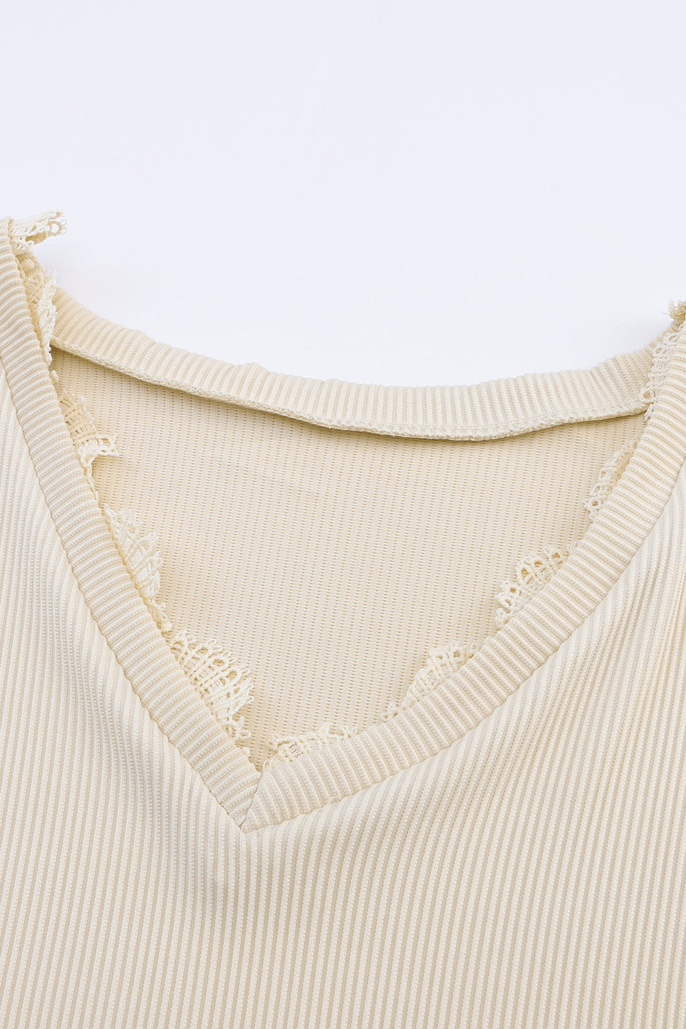 Long Sleeve V-neck Lacey Ribbed Sweater