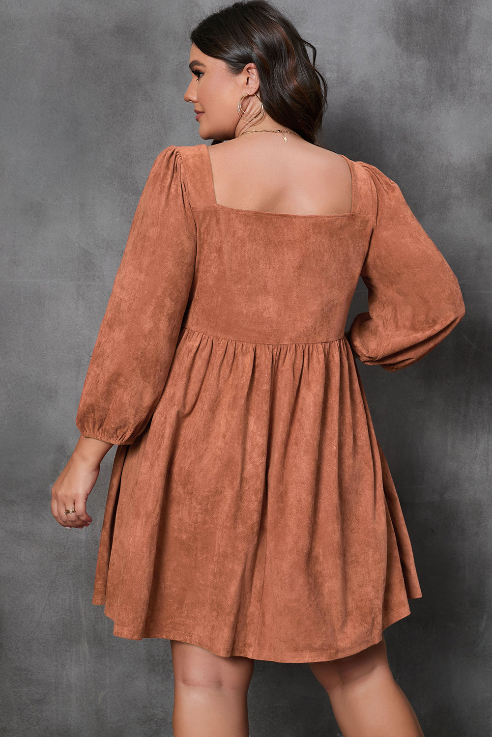 Long Sleeve Brown Faux Suede Above Knee Mini Dress