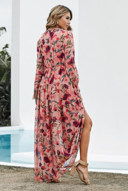 Long Sleeve Floral Print Ruffled Maxi Dress