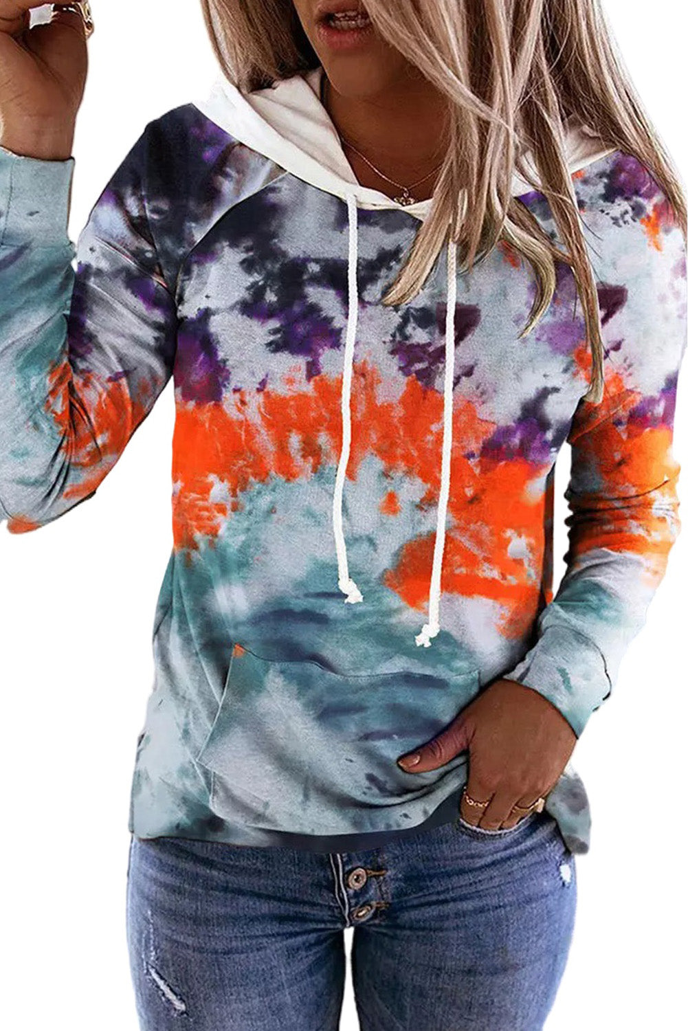 Tie Dye Drawstring pullover hoodie with Kangaroo Pocket