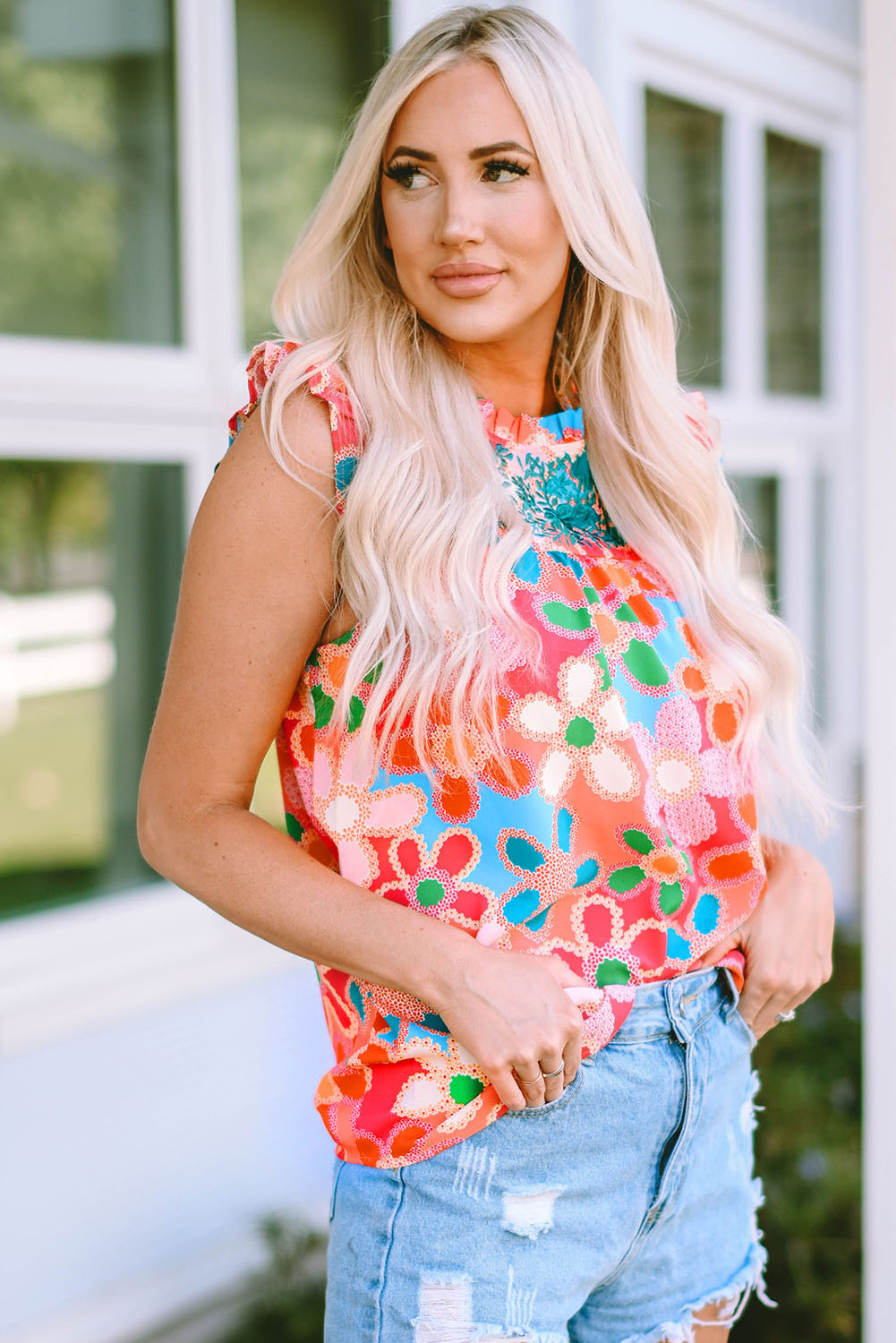 Flutter Sleeve Floral Print Top