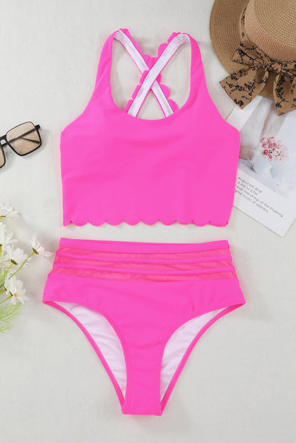 Two-piece High-Cut Pink Scalloped Swimsuit