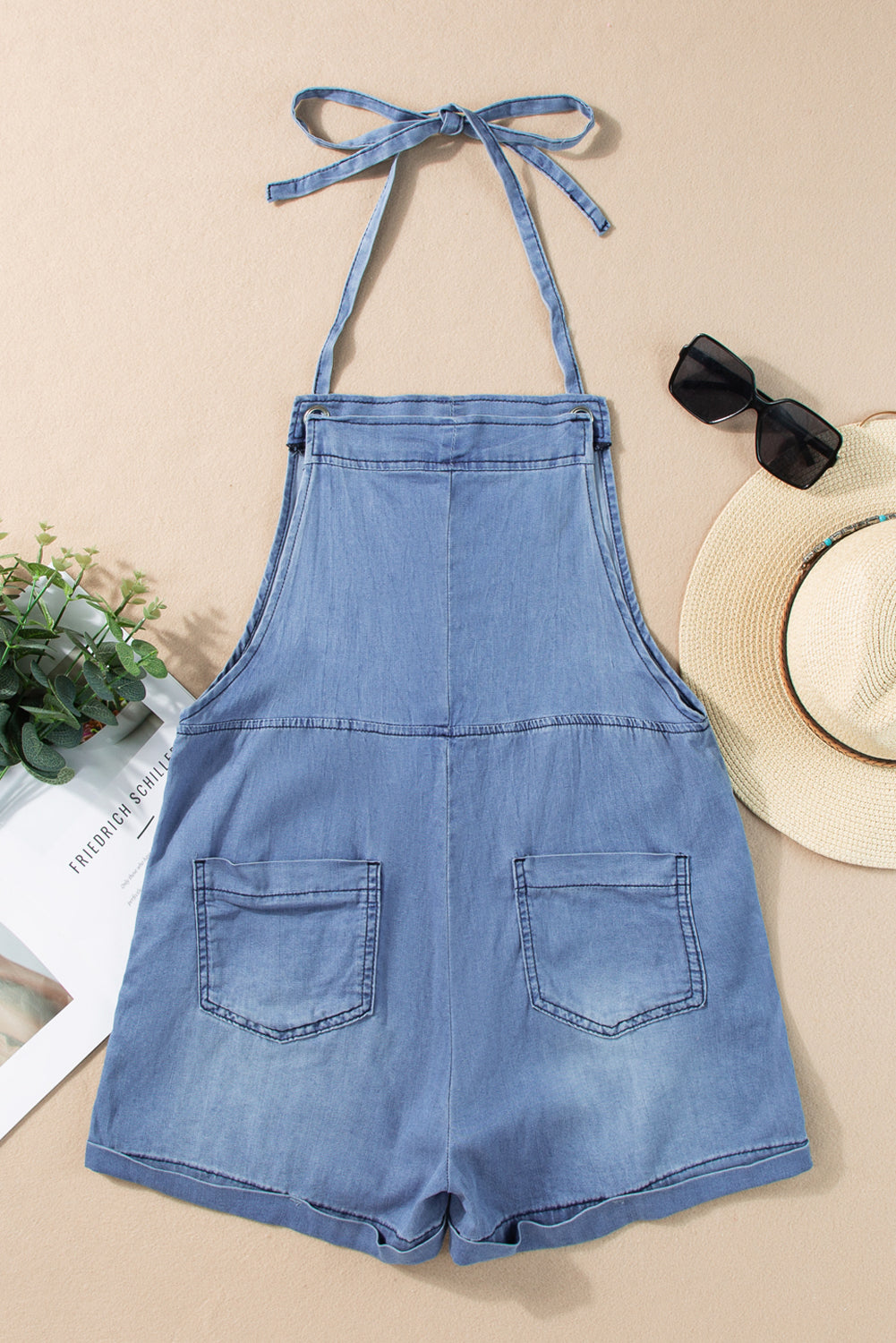 Sleeveless Chambray Denim Blue Jean Romper