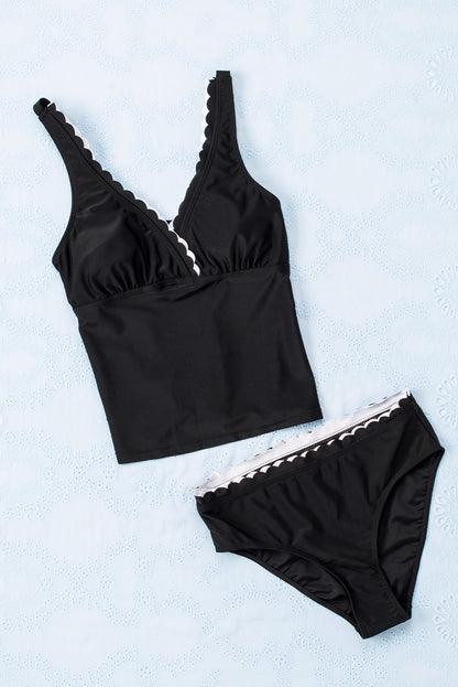 Sleeveless Black and White Two-Piece Tankini