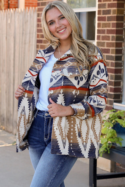 Long Sleeve Southwest Aztec Print Button-down Jacket