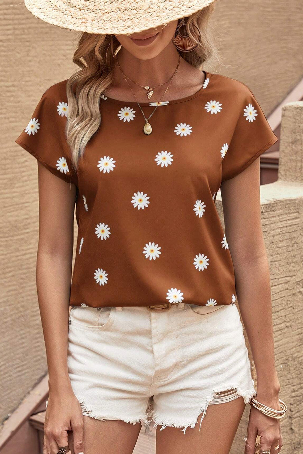 Short Sleeve Floral Print Top