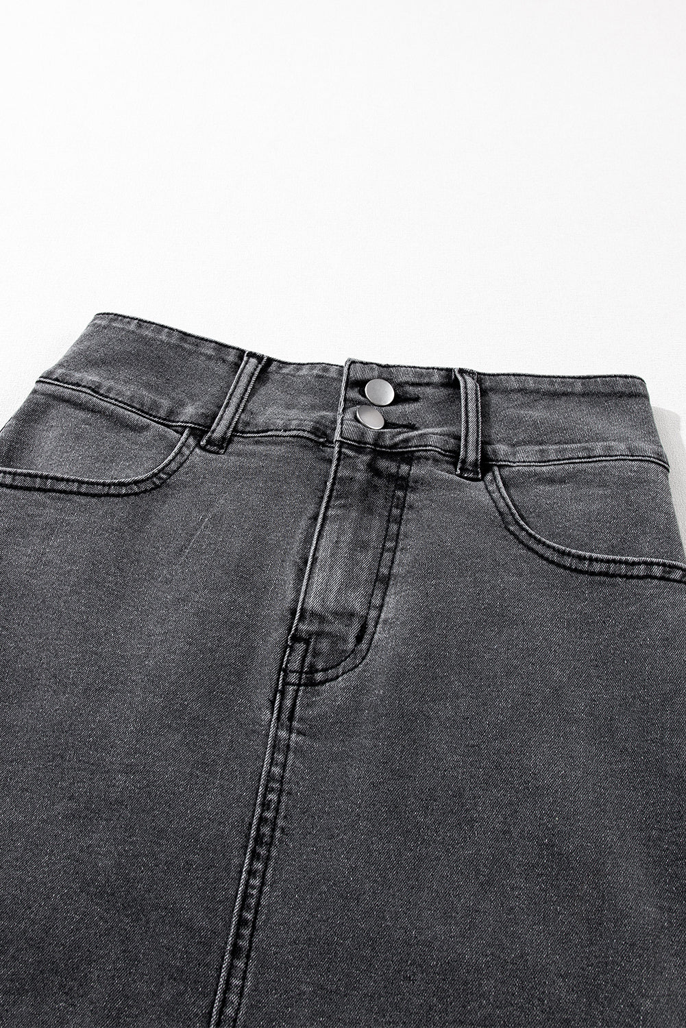 High Rise Black Denim Jean Midi Skirt
