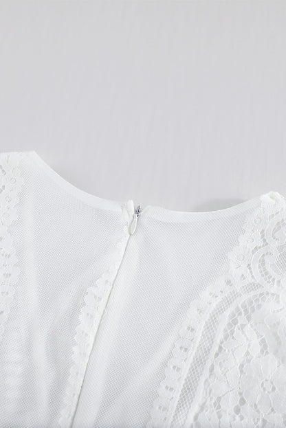 Short Sleeve Eyelash Lace White Maxi dress