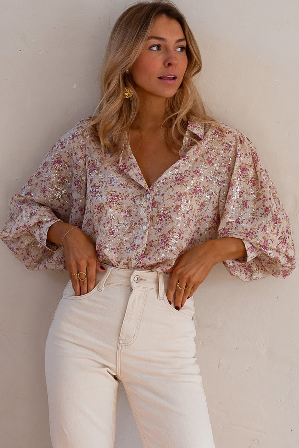 Long Sleeve Floral Print Button-down Top