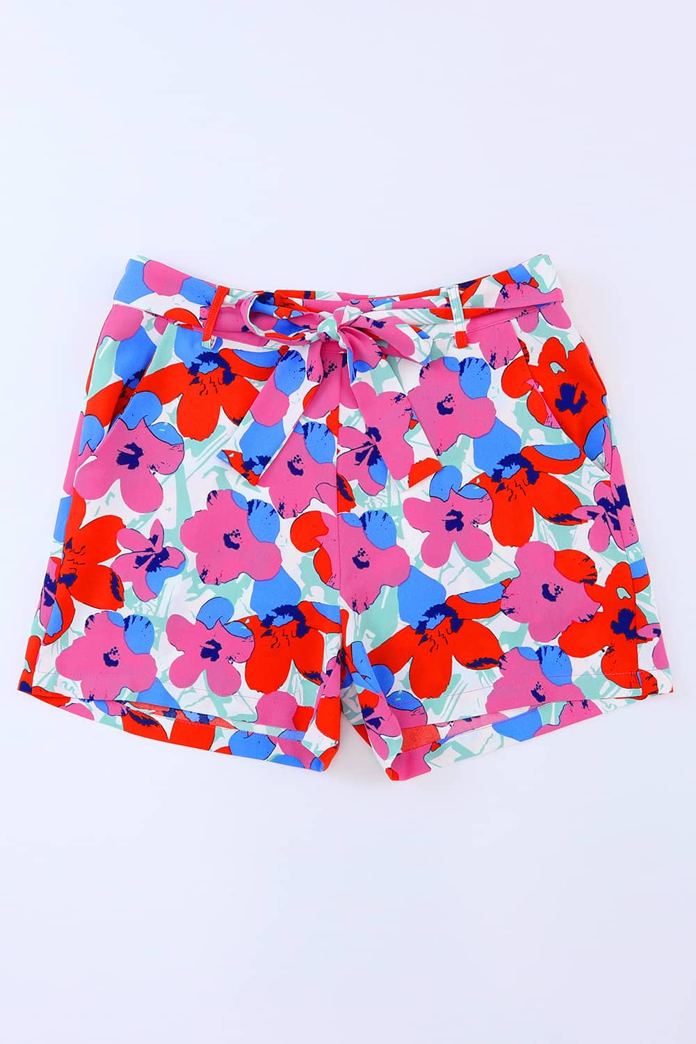 High Rise Elastic Drawstring Waist Floral Print Shorts