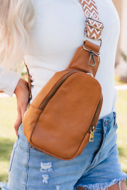 Brown Faux Leather Zip Around Crossbody Sling Bag