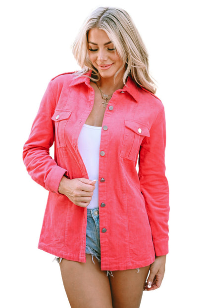 Long Sleeve Button-down Pink Denim Jean Jacket