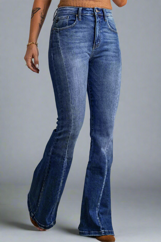 Mid-rise Flared Leg Denim Blue Jeans