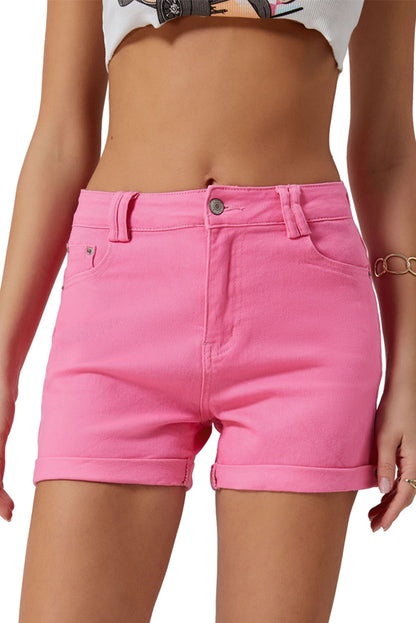 High Rise 5-pocket Style Pink Denim Jean Shorts