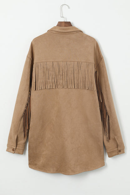 Long Sleeve Button-down Fringe Jacket