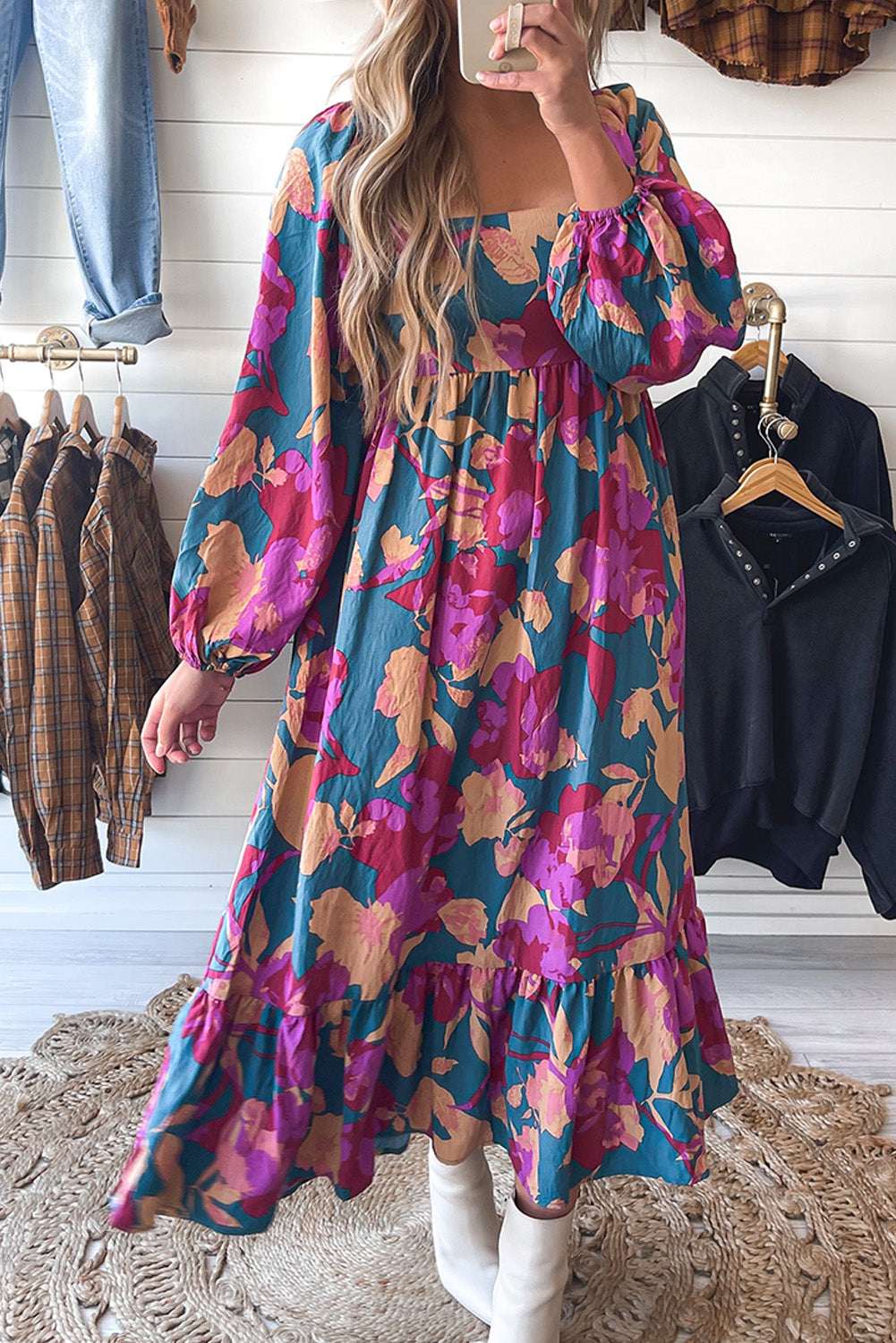 Short Sleeve Floral Print Maxi Dress