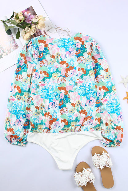 Long Sleeve Floral Print V-neck Bodysuit