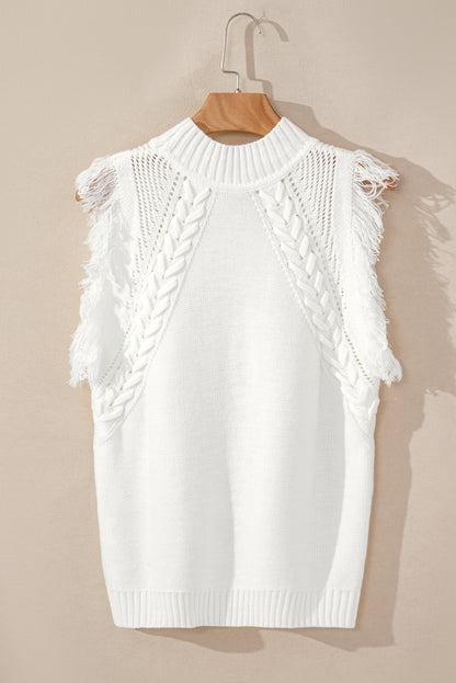 Flutter Sleeve Mock Neck Knit Sweater