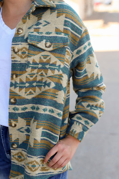 Long Sleeve Southwest Aztec Print Button Down Jacket