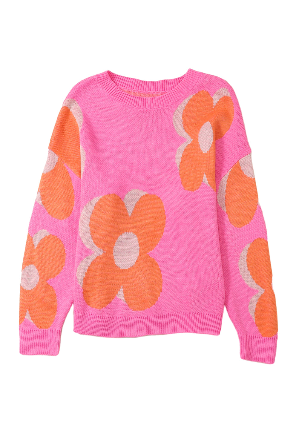 Long Sleeve Crew Neck Floral Print Oversized Sweater