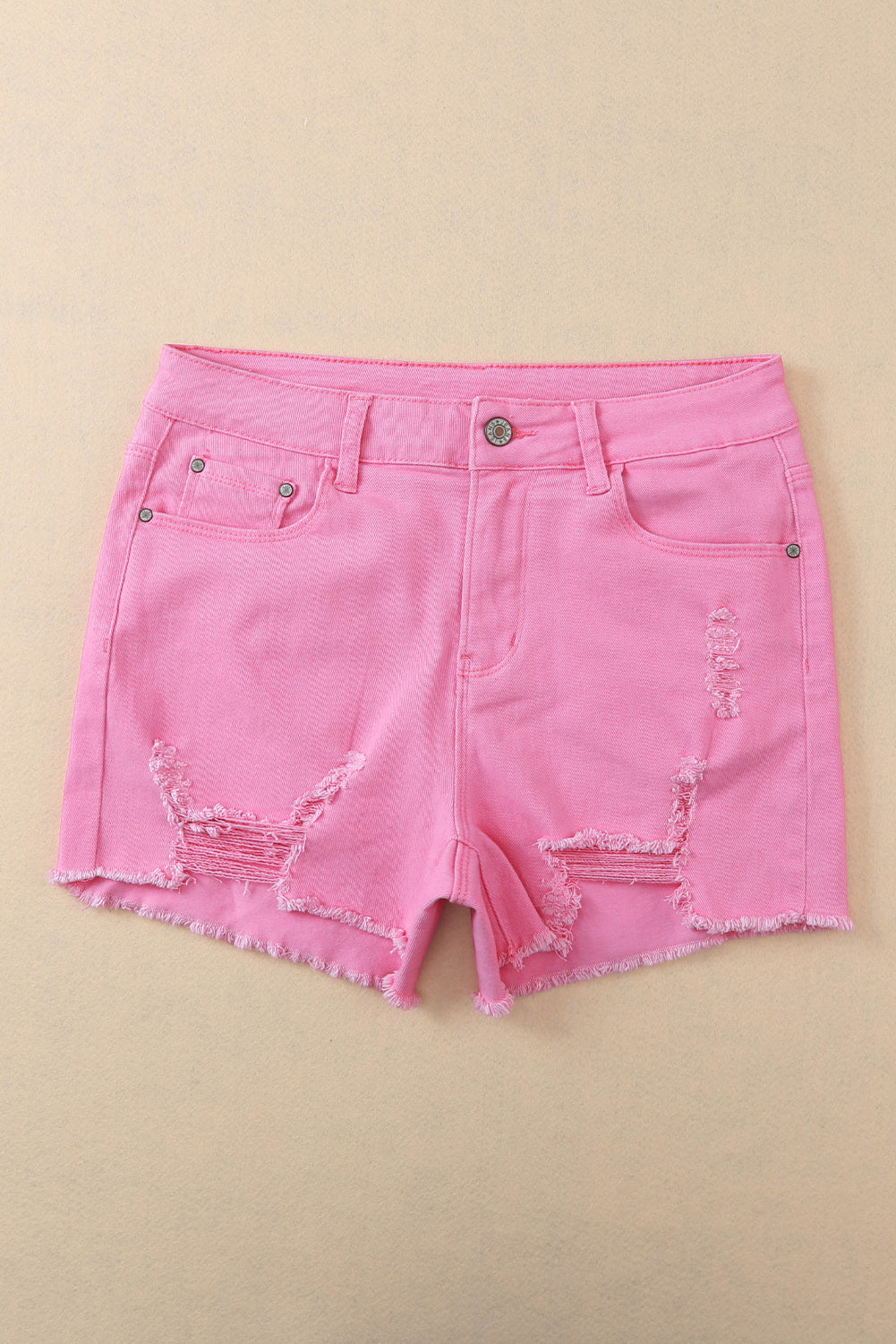 Mid-Rise Raw Hem Pink Denim Jean Shorts