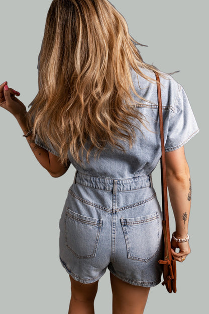 Short Sleeve Denim Blue Jean Romper